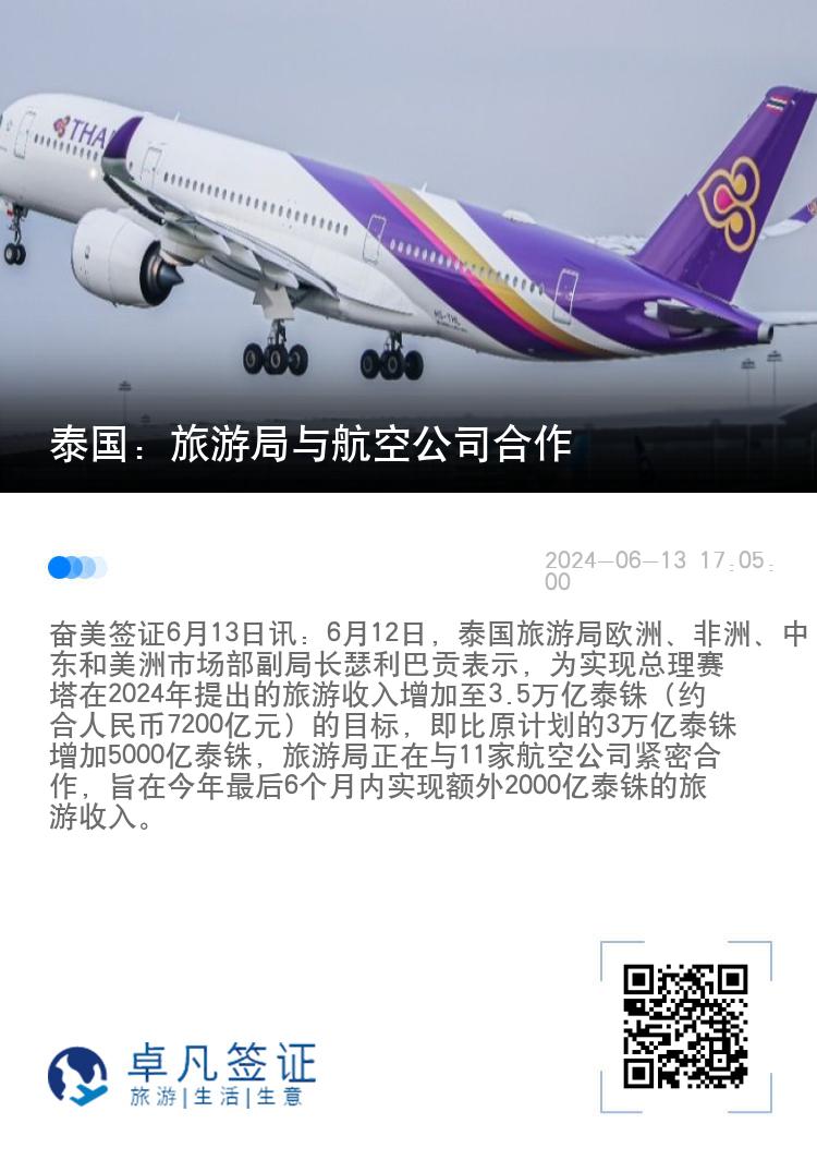 泰国：旅游局与航空公司合作