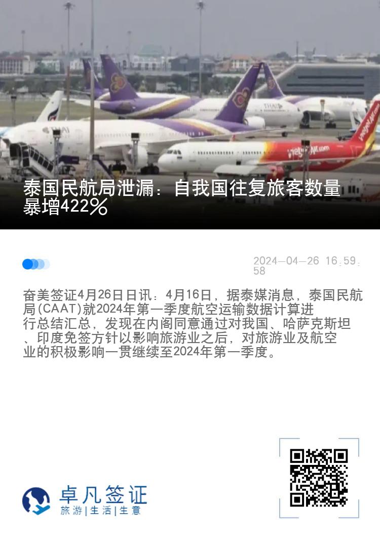 泰国民航局泄漏：自我国往复旅客数量暴增422%