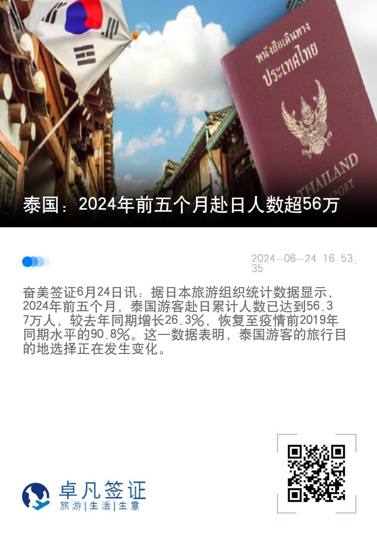 泰国：2024年前五个月赴日人数超56万