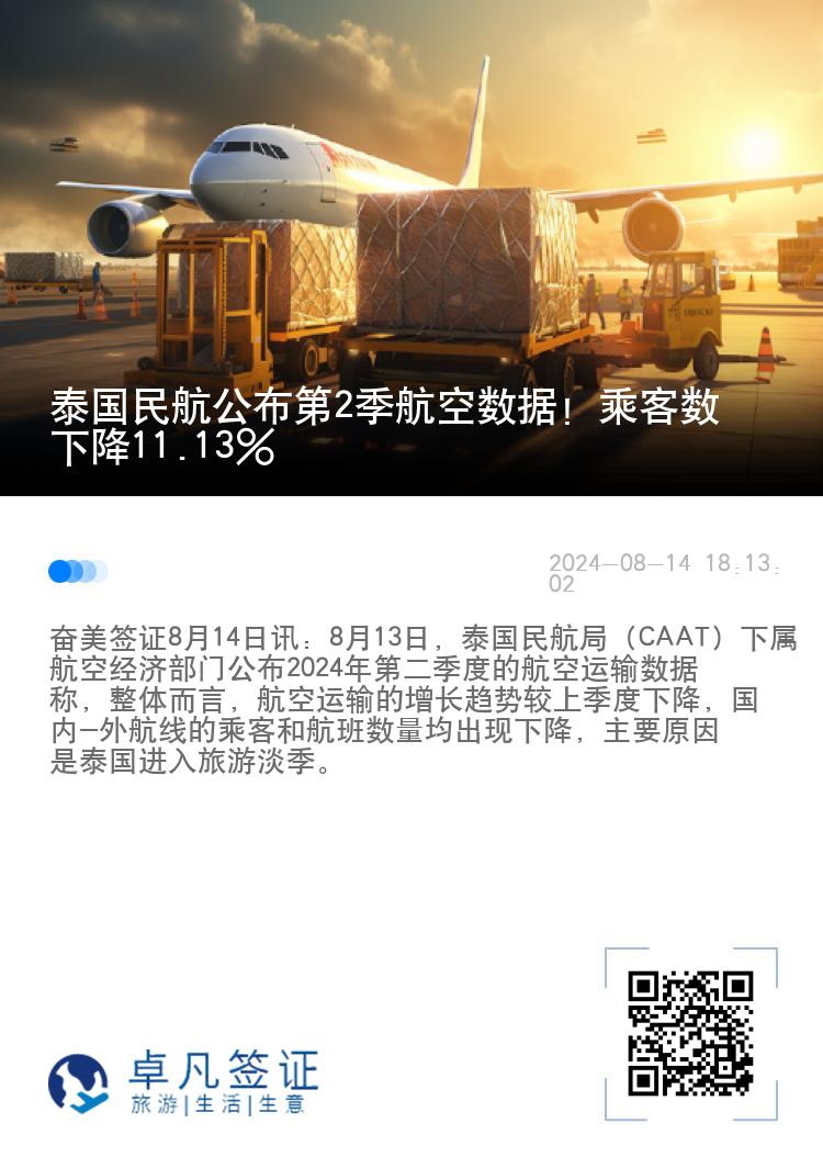 泰国民航公布第2季航空数据！乘客数下降11.13%