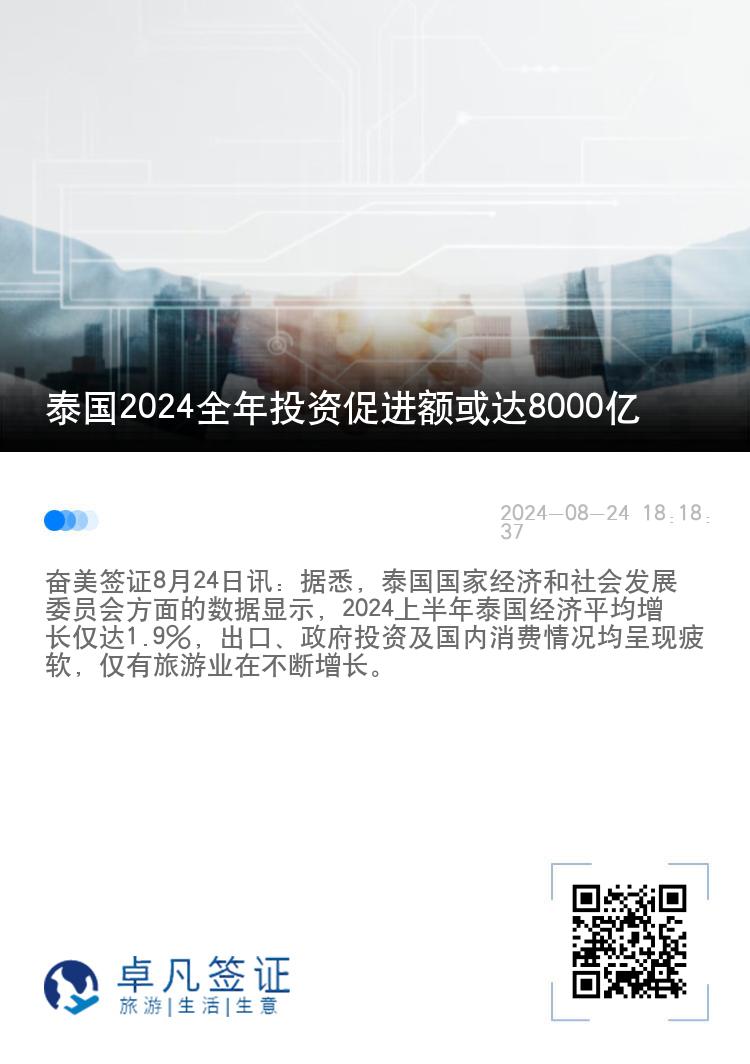 泰国2024全年投资促进额或达8000亿