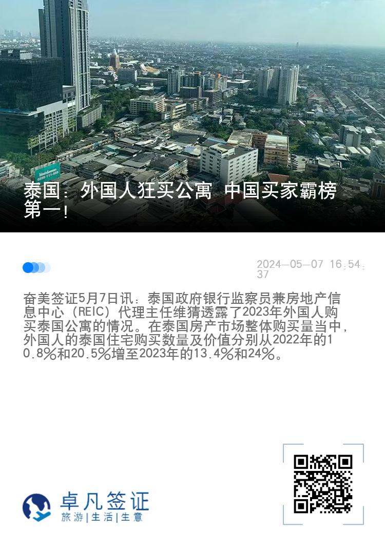 泰国：外国人狂买公寓 中国买家霸榜第一！