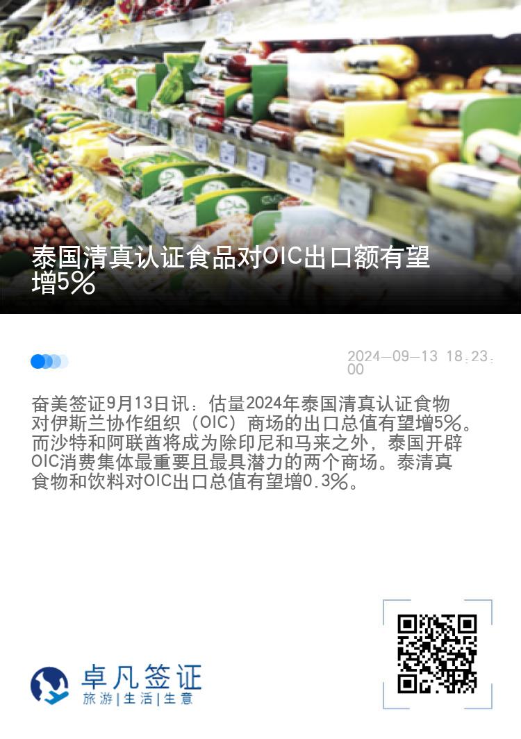 泰国清真认证食品对OIC出口额有望增5%