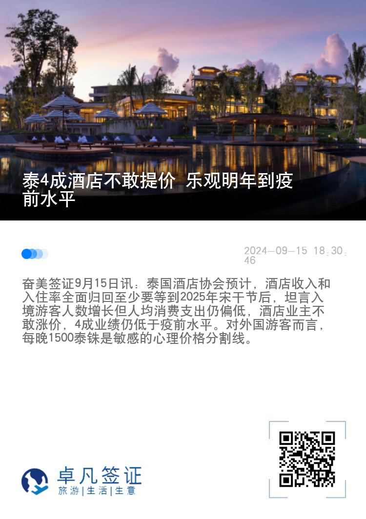 泰4成酒店不敢提价 乐观明年到疫前水平