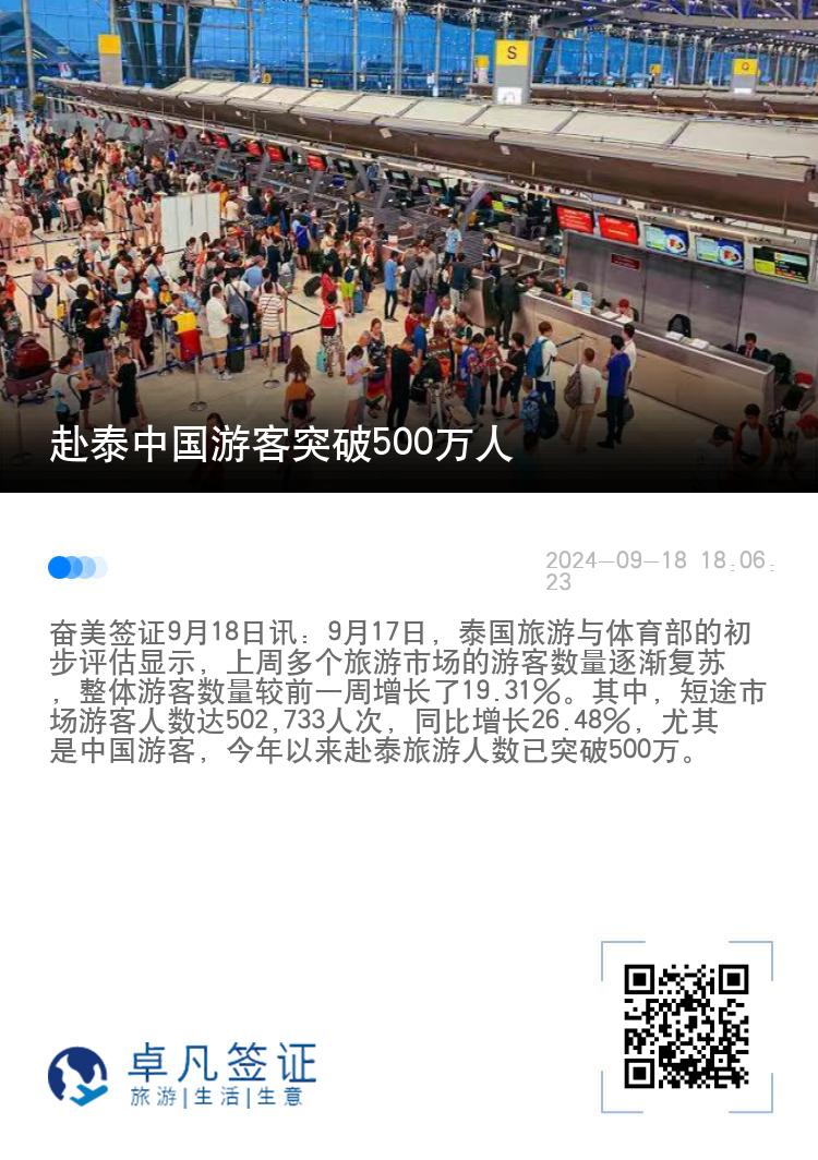 赴泰中国游客突破500万人