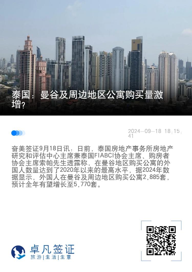 泰国：曼谷及周边地区公寓购买量激增？