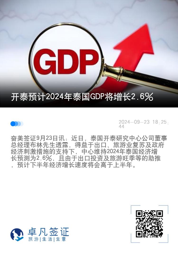 开泰预计2024年泰国GDP将增长2.6%