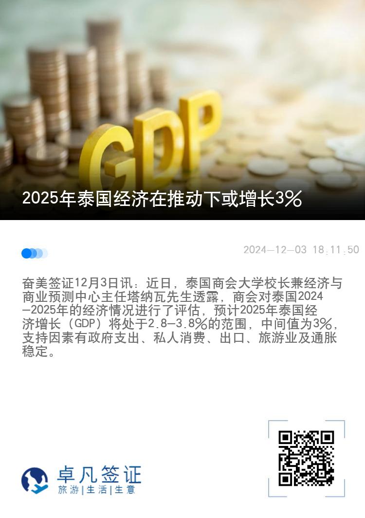 2025年泰国经济在推动下或增长3%