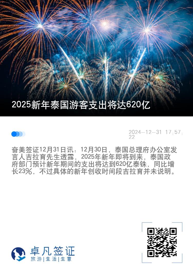 2025新年泰国游客支出将达620亿