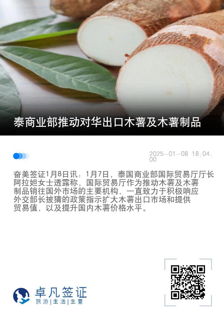 泰商业部推动对华出口木薯及木薯制品