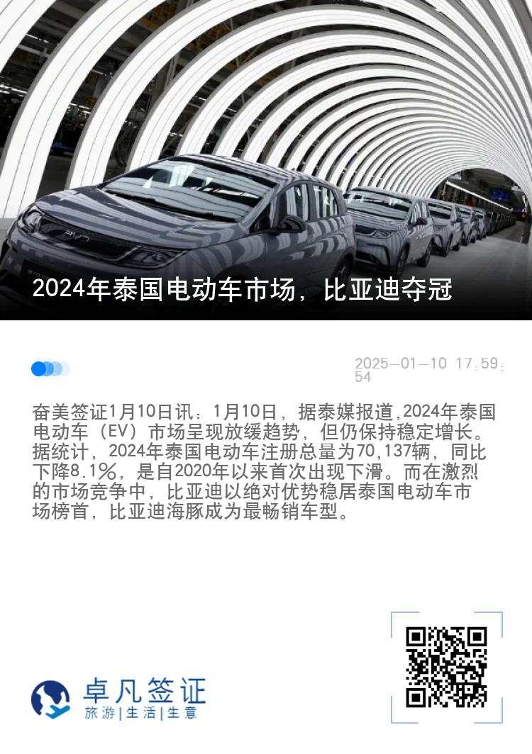 2024年泰国电动车市场，比亚迪夺冠